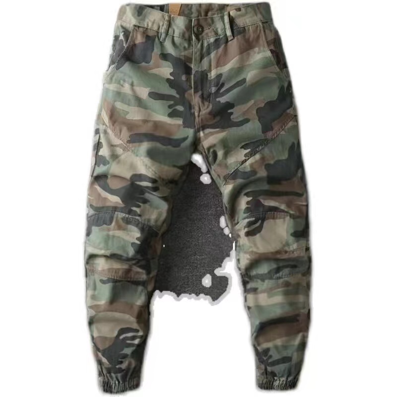 Can be returned and exchanged in second batch, American retro overalls, men's camouflage pants, wear-resistant, stain-resistant, casual trousers with leggings and small feet