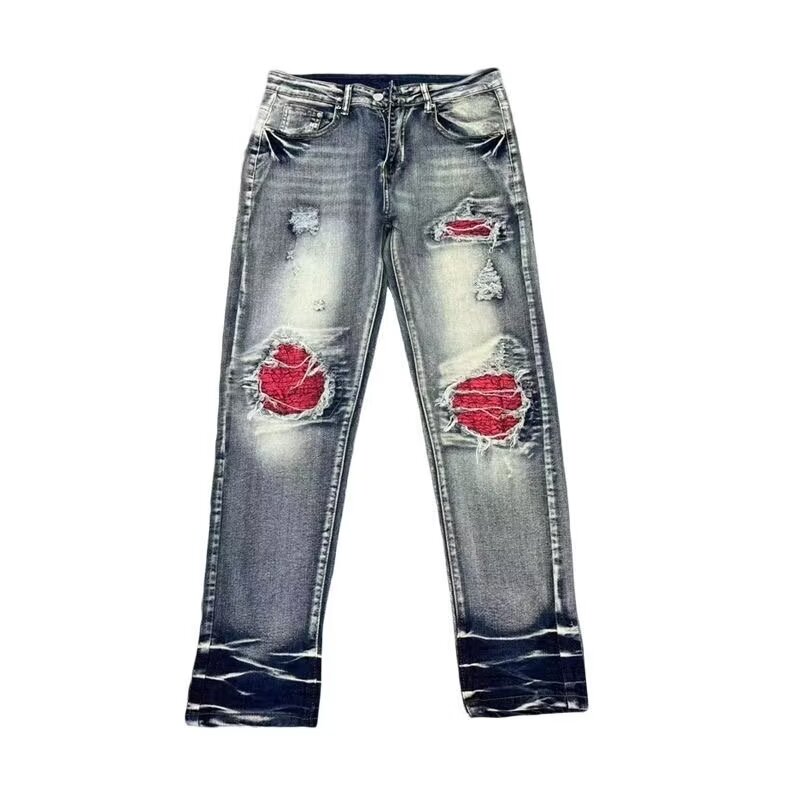 Can be returned and exchanged in two batches. Autumn high-quality retro blue jeans new personalized design men's casual and versatile style