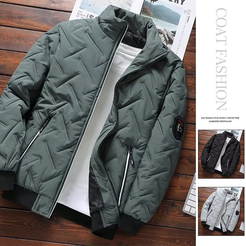 Can be returned or exchanged in second batch. New winter cotton-padded jacket with stand-up collar. Men's thickened and warm cotton-padded jacket. Handsome and loose.