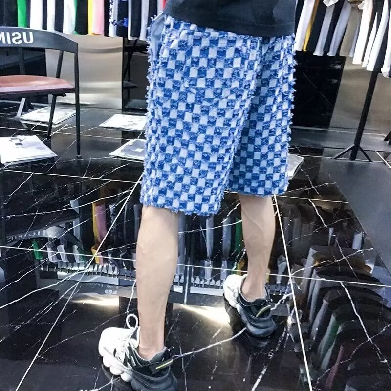 Casual plaid shorts men's summer thin outer wear loose casual sports shorts men's five-point medium pants trend