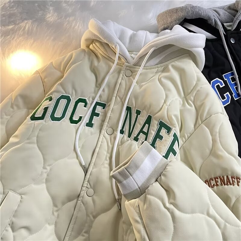 Winter American retro rhombus hooded baseball jacket cotton coat women's cotton jacket new loose thickened cotton jacket