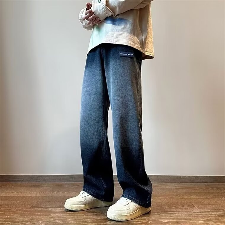 2024 Autumn New Fashion Brand High Street Loose Jeans Men's Straight Retro Washed Vintage Wide Leg Pants