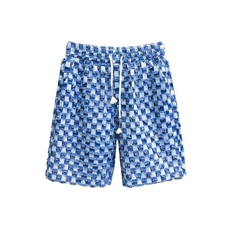 Casual plaid shorts men's summer thin outer wear loose casual sports shorts men's five-point medium pants trend