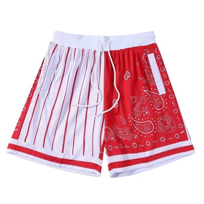 American retro mesh basketball shorts men's knee-length sports fitness graffiti loose casual quick-drying shorts