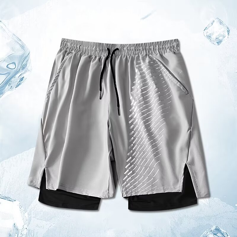 Ice silk sports shorts men's summer 2024 new American retro five-point medium pants quick-drying sports basketball beach pants