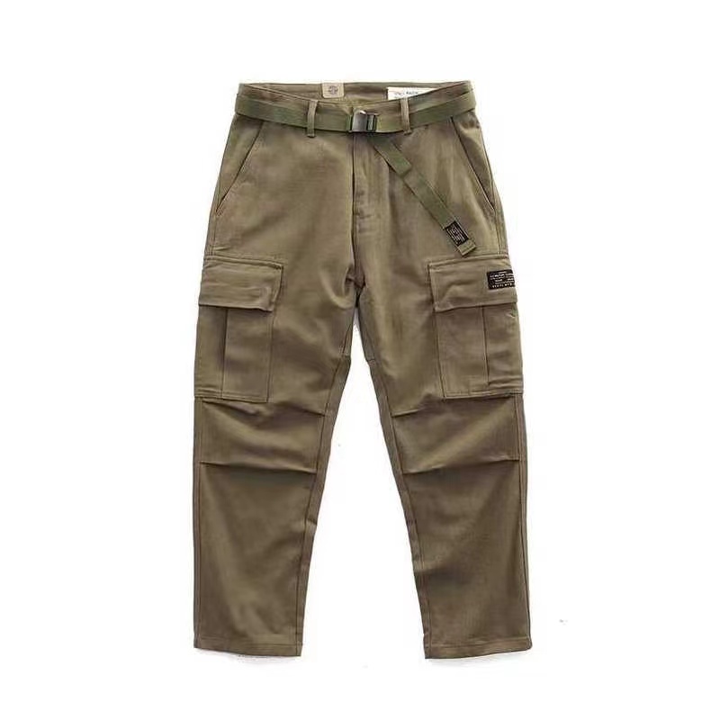 Can be returned and exchanged in second batch, pure cotton spring and autumn wear-resistant breathable loose straight multi-pocket men's thickened overalls outdoor pants