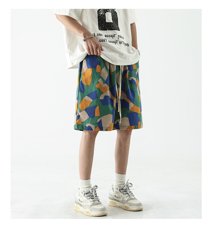 New style washed printed pocket loose versatile beach pants shorts for men