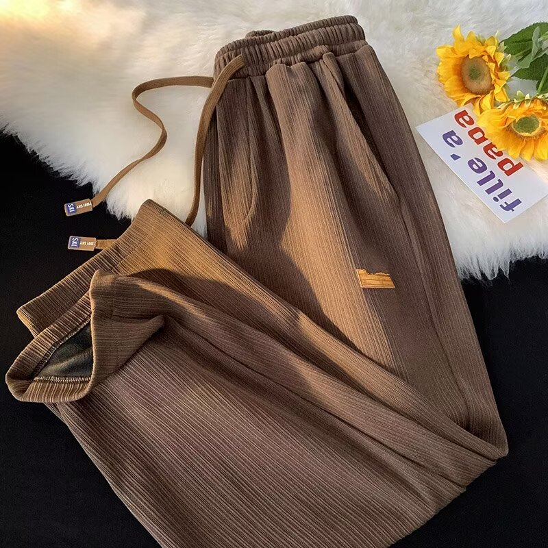 Returnable and exchangeable, second batch available for summer straight elastic ice silk casual men's loose wide-leg fall-feeling quick-drying sports trousers