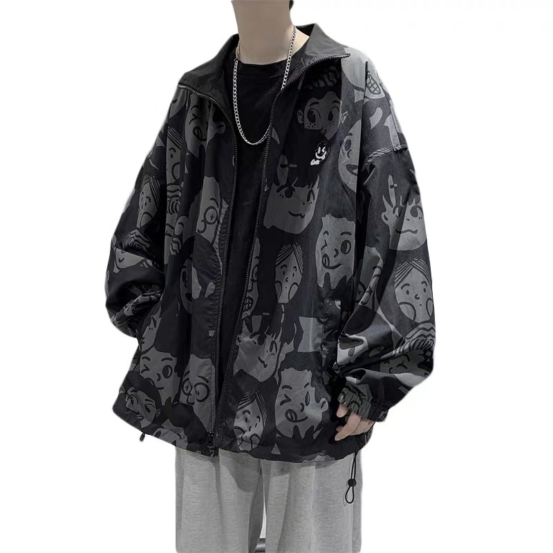  New Spring and Autumn Retro Trendy Brand Jacket Men's High Street Full Print Contrast Color Hooded Jacket Trendy