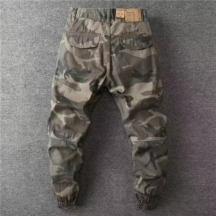 Can be returned and exchanged in second batch, American retro overalls, men's camouflage pants, wear-resistant, stain-resistant, casual trousers with leggings and small feet