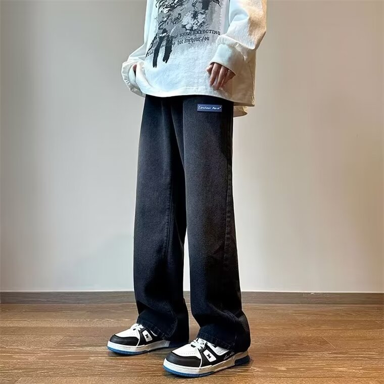 2024 Autumn New Fashion Brand High Street Loose Jeans Men's Straight Retro Washed Vintage Wide Leg Pants