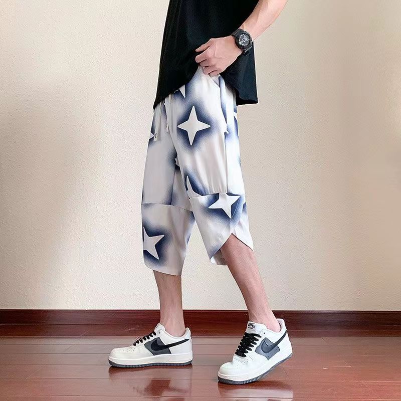 Men's casual, comfortable, versatile, simple, cool ice silk pants, cropped pants for men