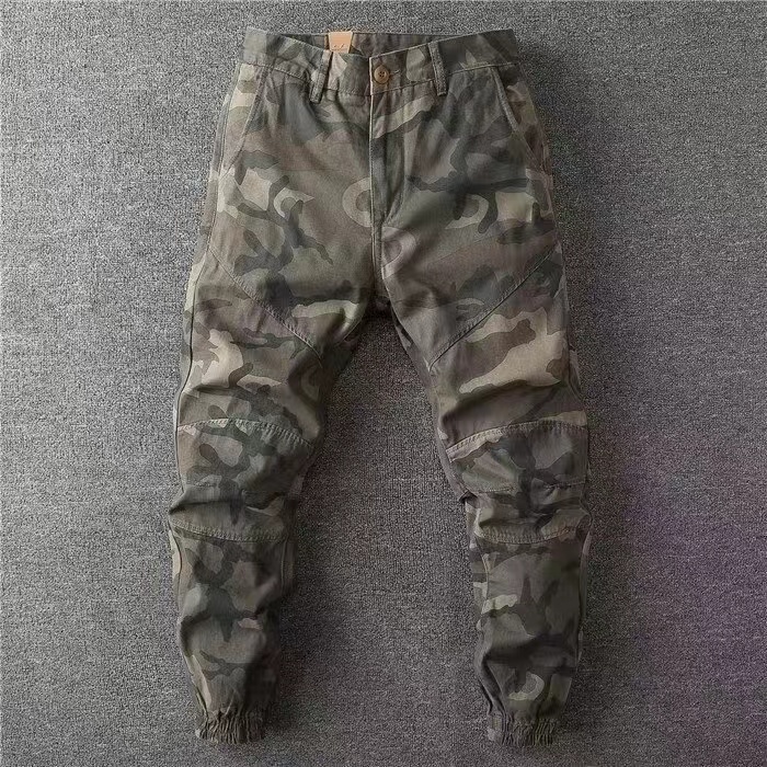 Can be returned and exchanged in second batch, American retro overalls, men's camouflage pants, wear-resistant, stain-resistant, casual trousers with leggings and small feet