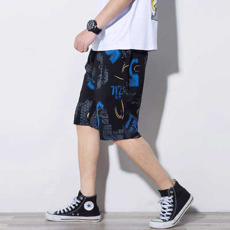 Summer shorts men's trendy brand leopard print loose casual trendy outer wear mid-pants versatile Korean style five-quarter pants