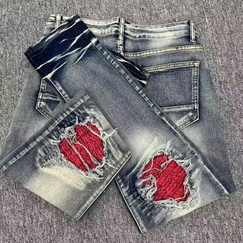 Can be returned and exchanged in two batches. Autumn high-quality retro blue jeans new personalized design men's casual and versatile style