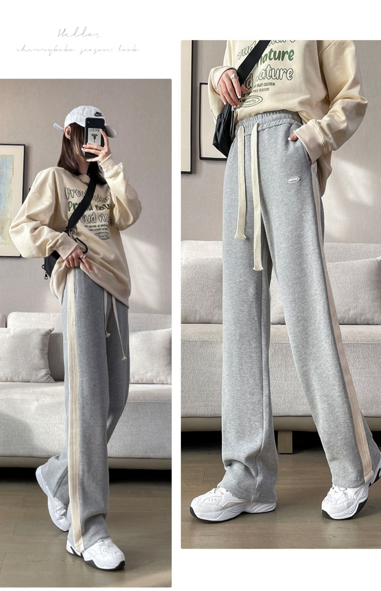 Pants autumn and winter outer wear straight wide leg loose casual sweatpants sports sweatpants winter wear for women