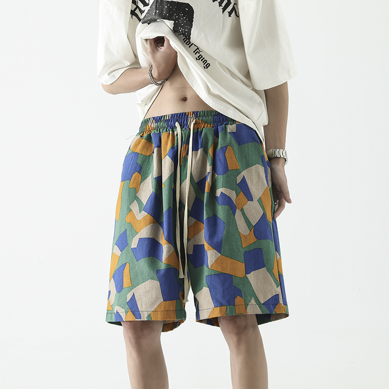 New style washed printed pocket loose versatile beach pants shorts for men