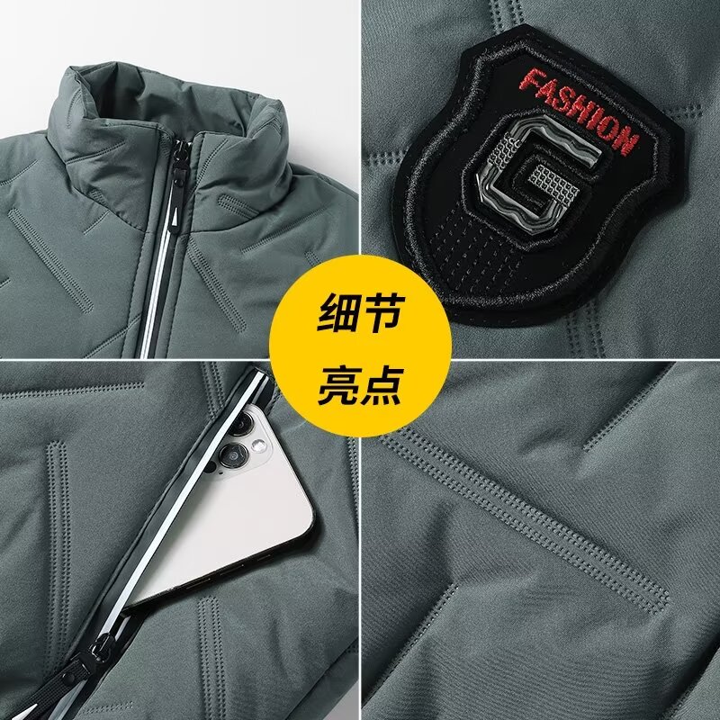 Can be returned or exchanged in second batch. New winter cotton-padded jacket with stand-up collar. Men's thickened and warm cotton-padded jacket. Handsome and loose.