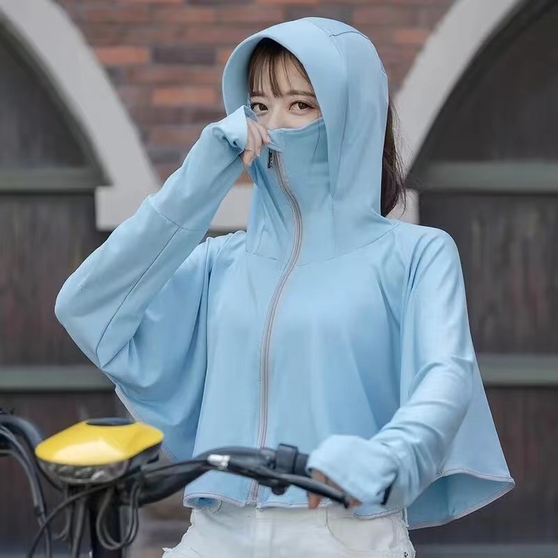 Can be returned or exchanged in second batch. Summer ice silk sun protection clothing for women. Long-sleeved hooded thin coat. Loose, versatile and slim.