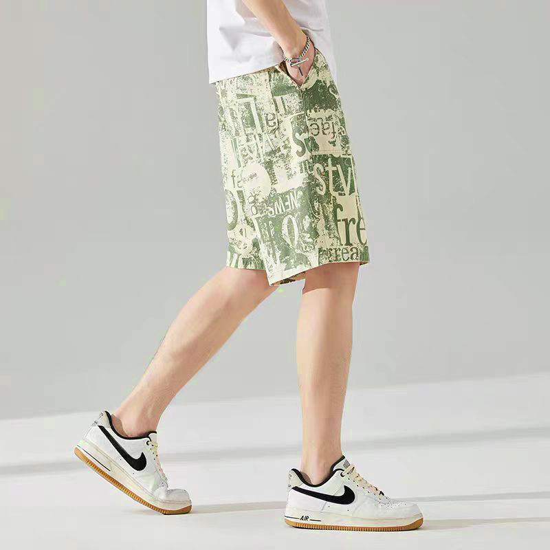 Summer new casual pants men's shorts fashion trend all-match men's flower pants mid-pants