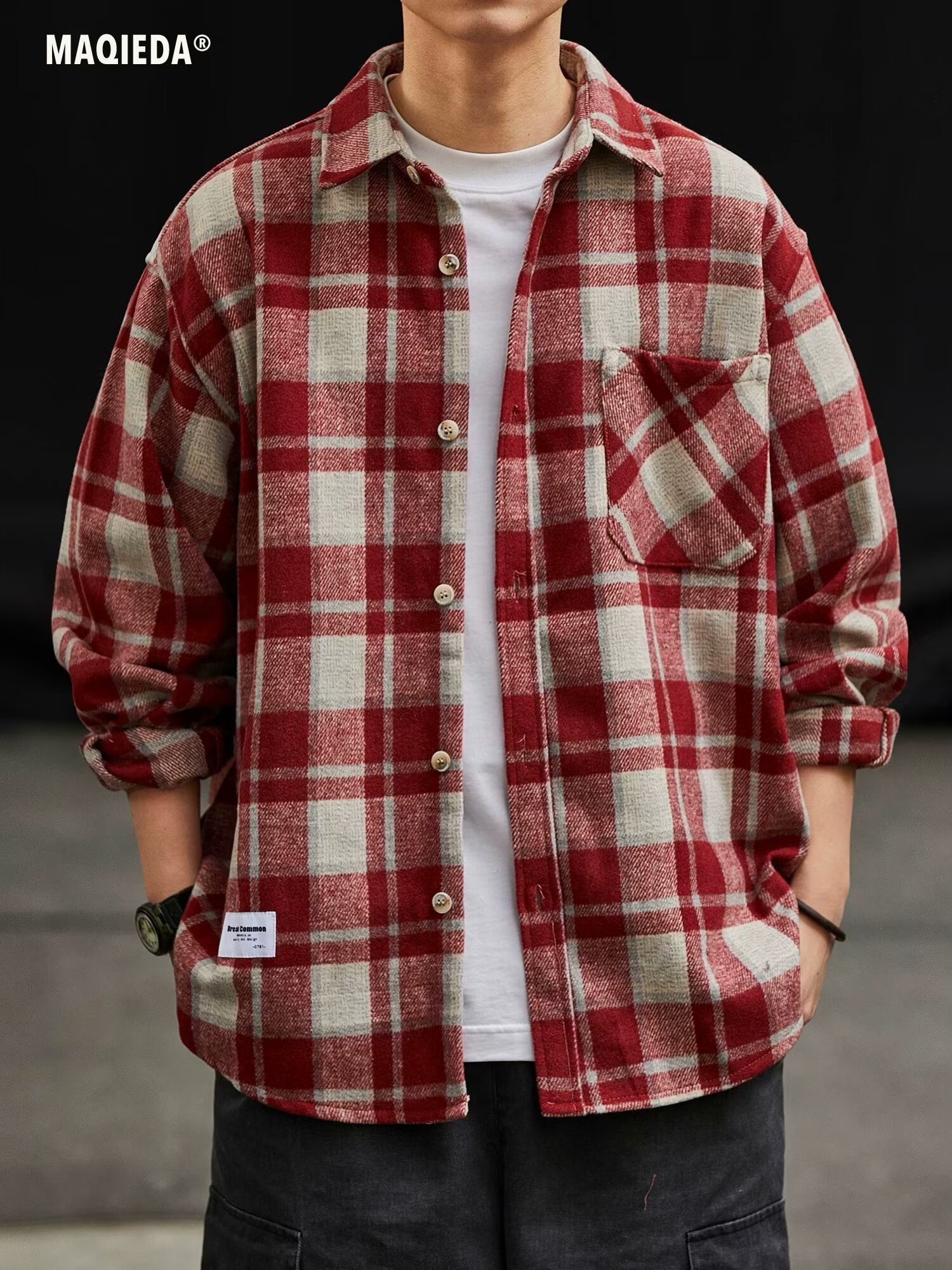 Trendy brand Xiaoxiang style woolen lapel jacket men's heavy shirt loose jacket men's and women's tops