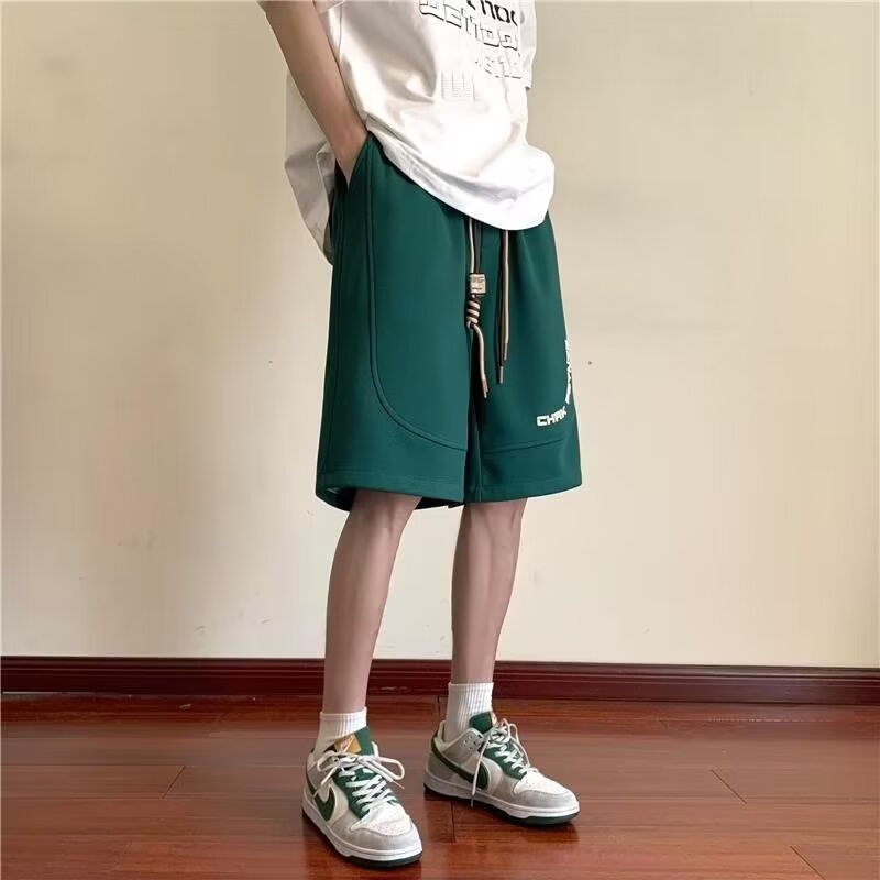 New men's casual shorts, boys' summer loose elastic five-quarter pants, knitted sweatpants, straight sports pants for men