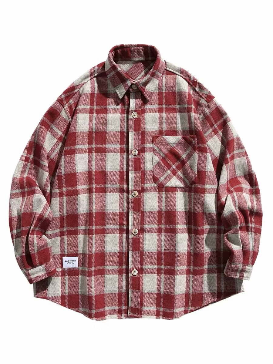 Autumn and winter new design double-pocket woolen plaid shirt overweight long-sleeved shirt jacket for men