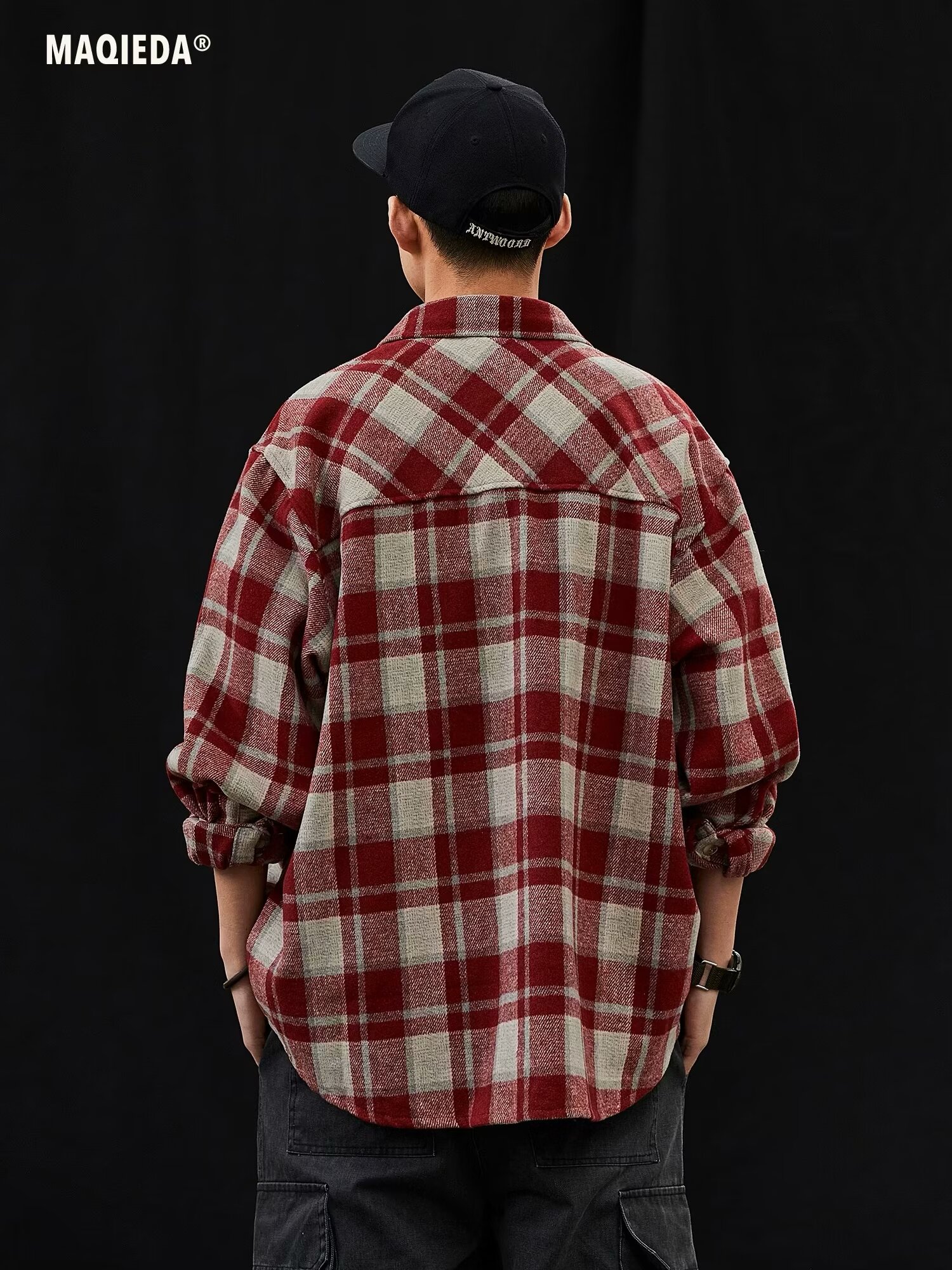 Autumn and winter new design double-pocket woolen plaid shirt overweight long-sleeved shirt jacket for men