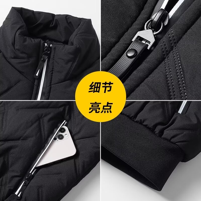 Can be returned or exchanged in second batch. New winter cotton-padded jacket with stand-up collar. Men's thickened and warm cotton-padded jacket. Handsome and loose.