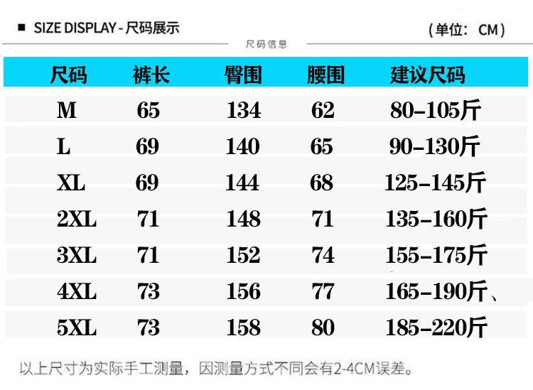 男士短裤尺码对照表xl图片