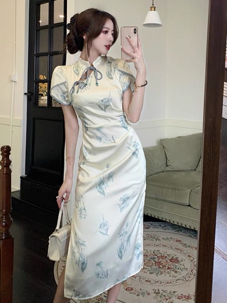 夏季女装新中式改良旗袍高端长裙气质名媛女神范高级感花色连衣