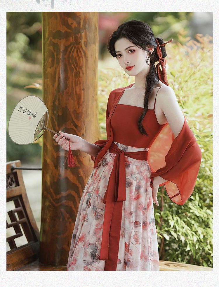 2024年新中式女装汉服古风抹胸吊带连衣裙开衫两件套日常裙子 