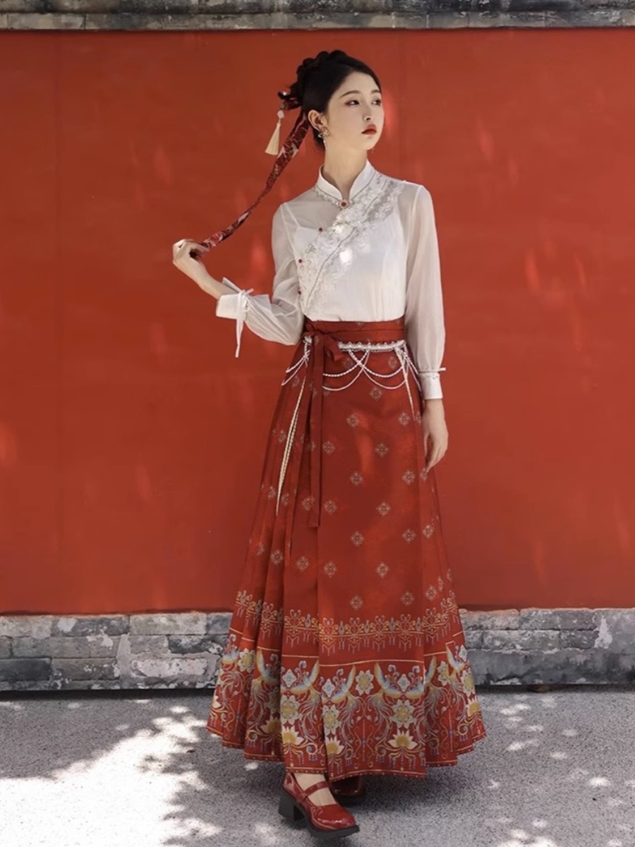 新中式敬酒结婚小个子穿搭国风汉服改良成人红色马面裙套装早秋