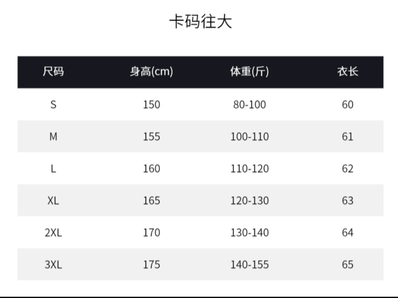 短袖衬衫尺码对照表图片