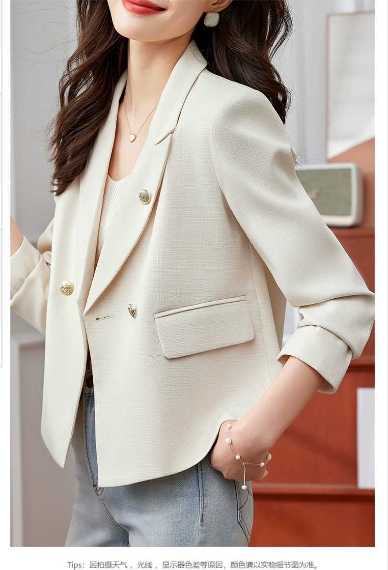 米白色短款西装外套女小个子春季2024新款高级感休闲气质小西服