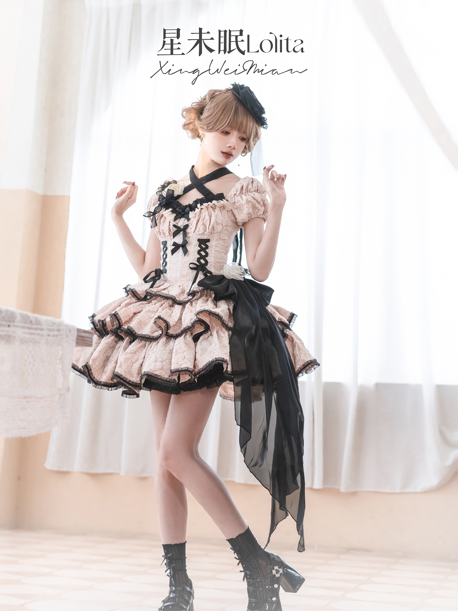 **lolita裙狗短两段式洛丽塔裙子夏季日常辣妹黑粉打歌服连衣…