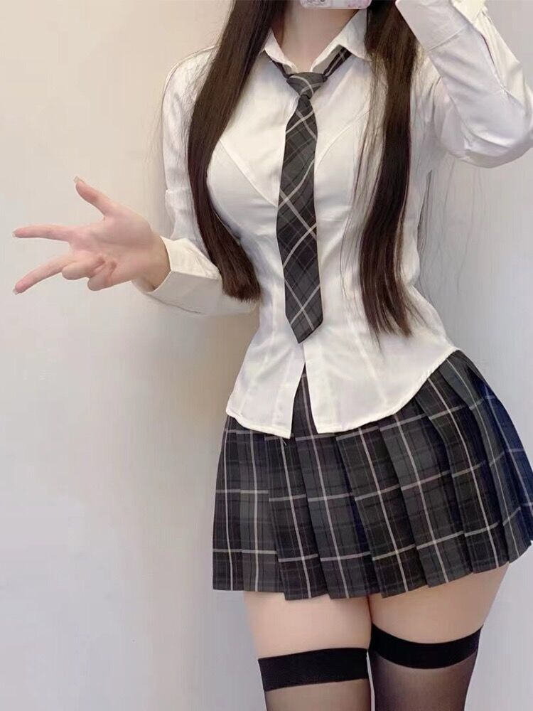 jk百褶套装女春秋新款少女学生学院风衬衫jk制服衬衫短裙时尚套