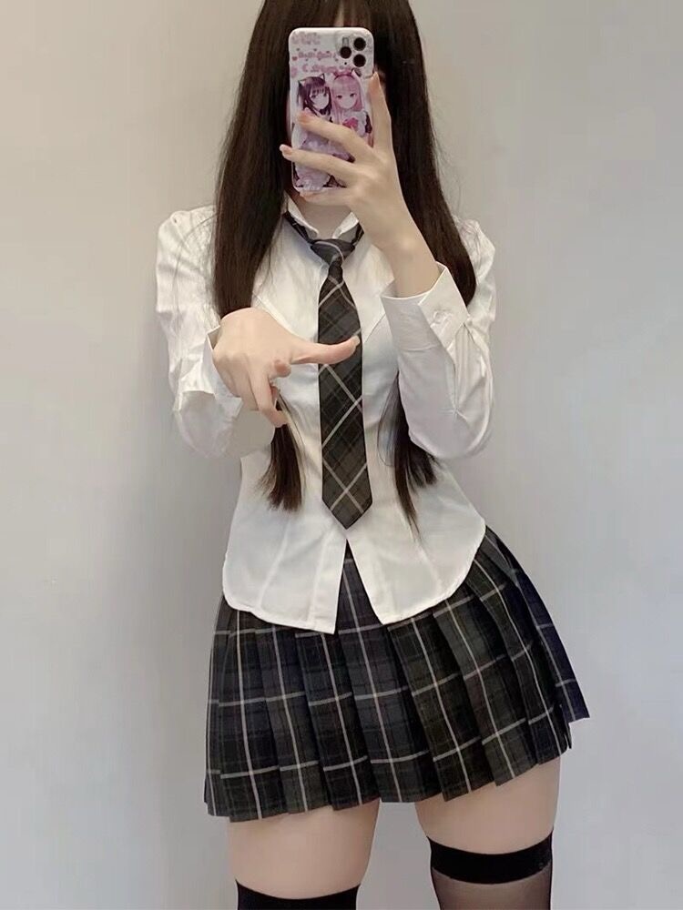 jk百褶套装女春秋新款少女学生学院风衬衫jk制服衬衫短裙时尚套