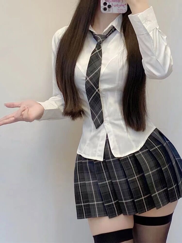 jk百褶套装女春秋新款少女学生学院风衬衫jk制服衬衫短裙时尚套