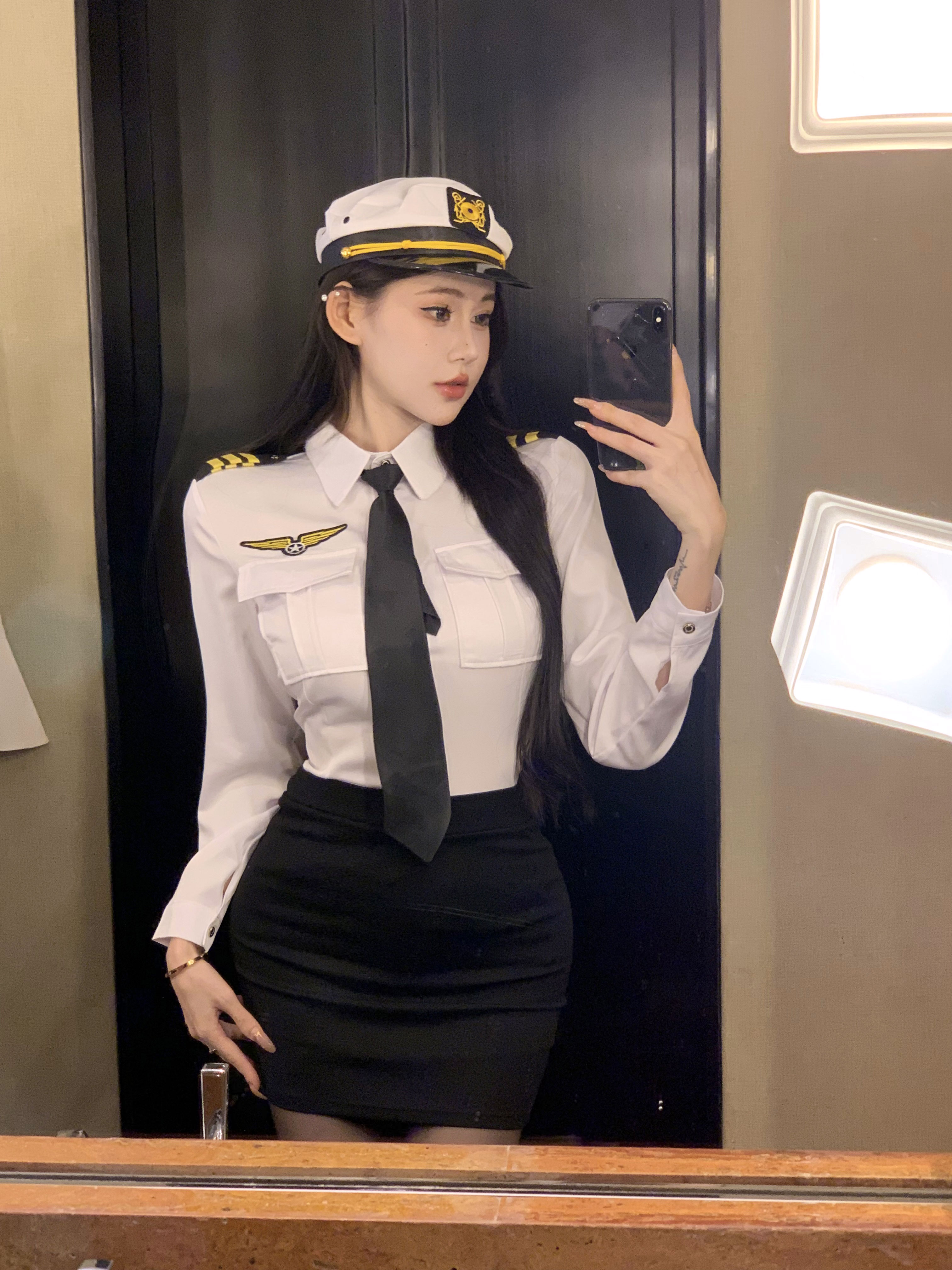 实拍空姐衬衫春秋女装长袖领带衬衣酒吧工作服职业装制服两件套