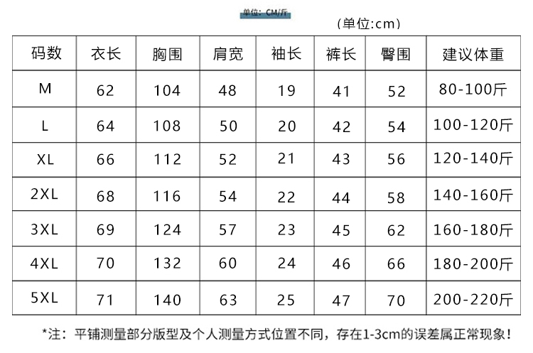 165尺码对照表图片