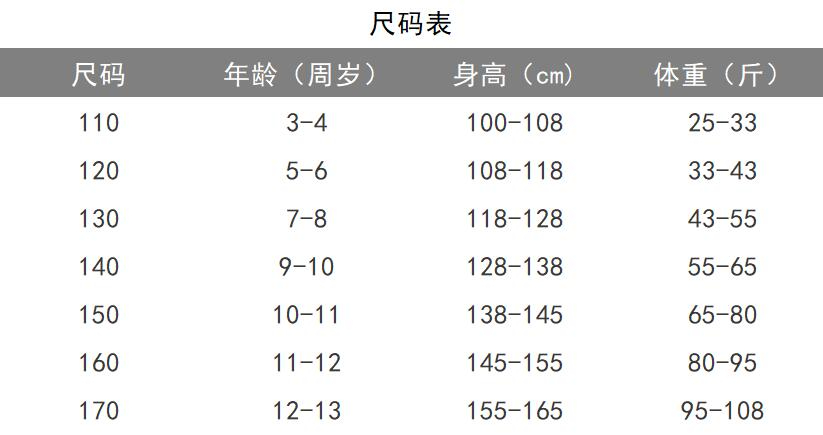 汉服尺码对应身高表图片