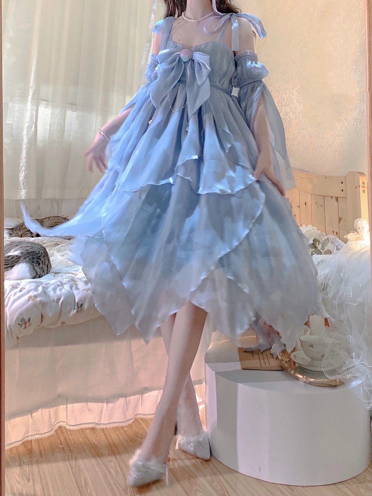2023夏季新款蓝色lolita吊带连衣裙花嫁洋装洛丽塔优雅华丽公主裙