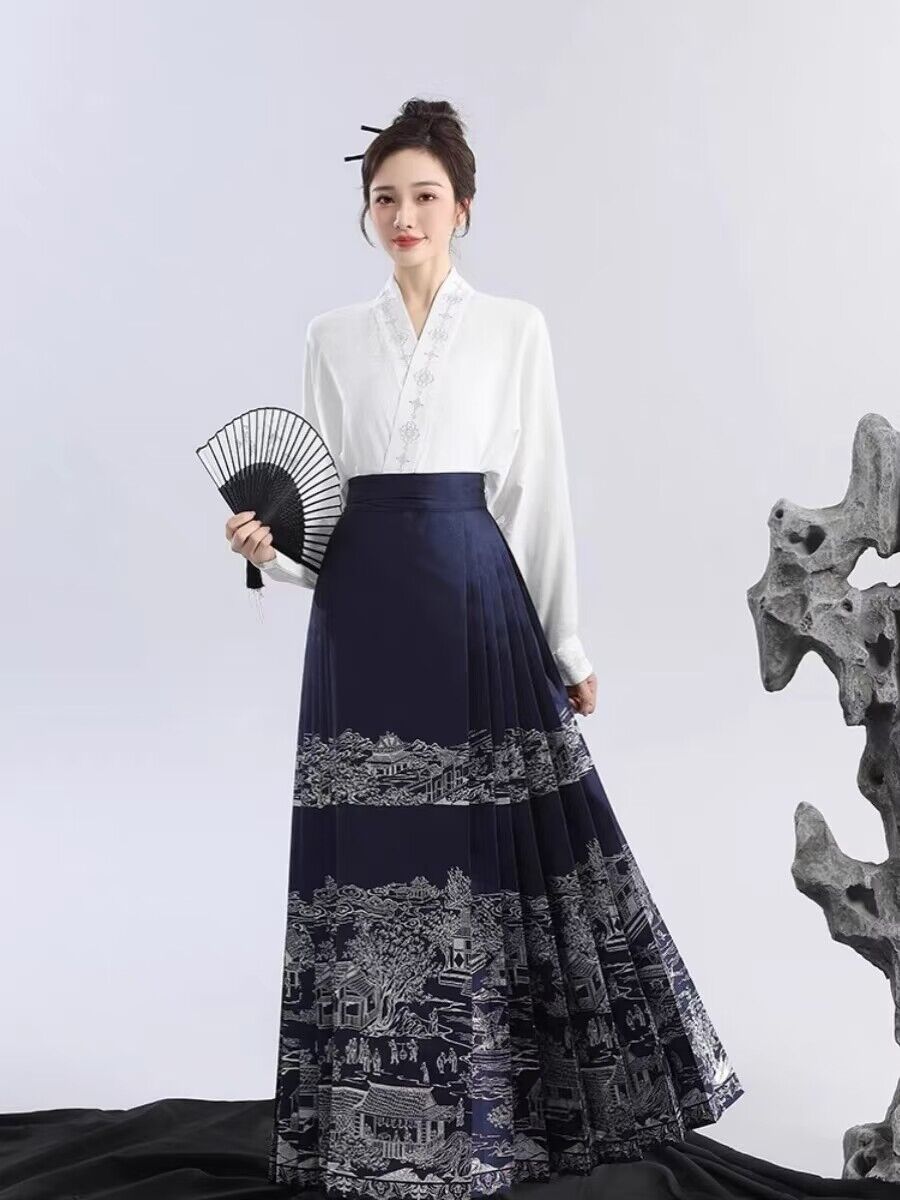 高级感新中式国风汉服马面裙搭配上衣套装小个子日常通勤连衣裙女