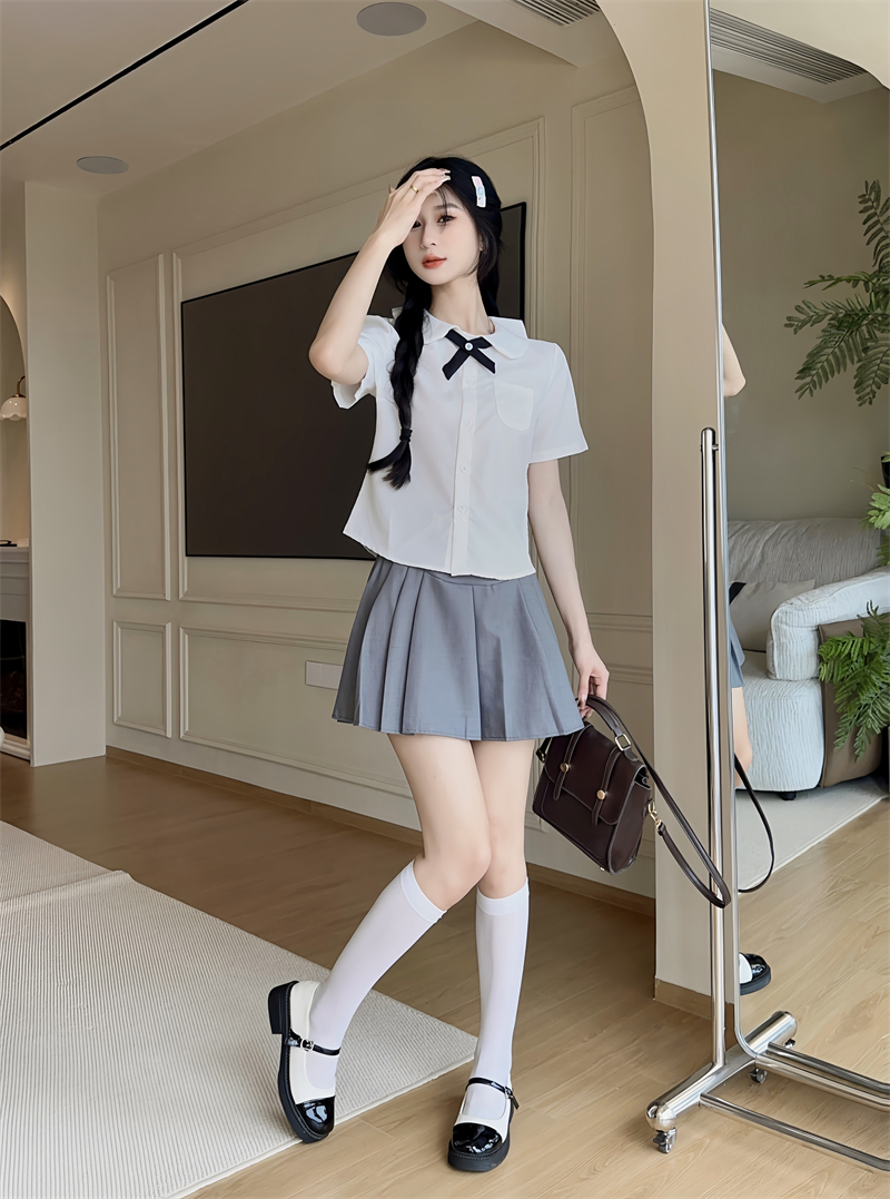 娃娃领白色短袖衬衫女夏学生泰式校服基础款上衣学院风jk制服套