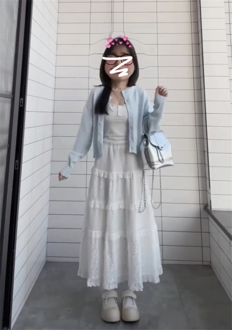 2024早春装新款小个子穿搭一整套韩系女装茶歇法式白色蛋糕裙套